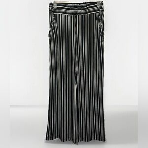Robert Louis Wide-Leg Striped Pants Stretch w Pockets + Button Accent Size S